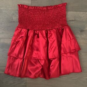 red silky material ruffle 2 layered skirt size xs no brand